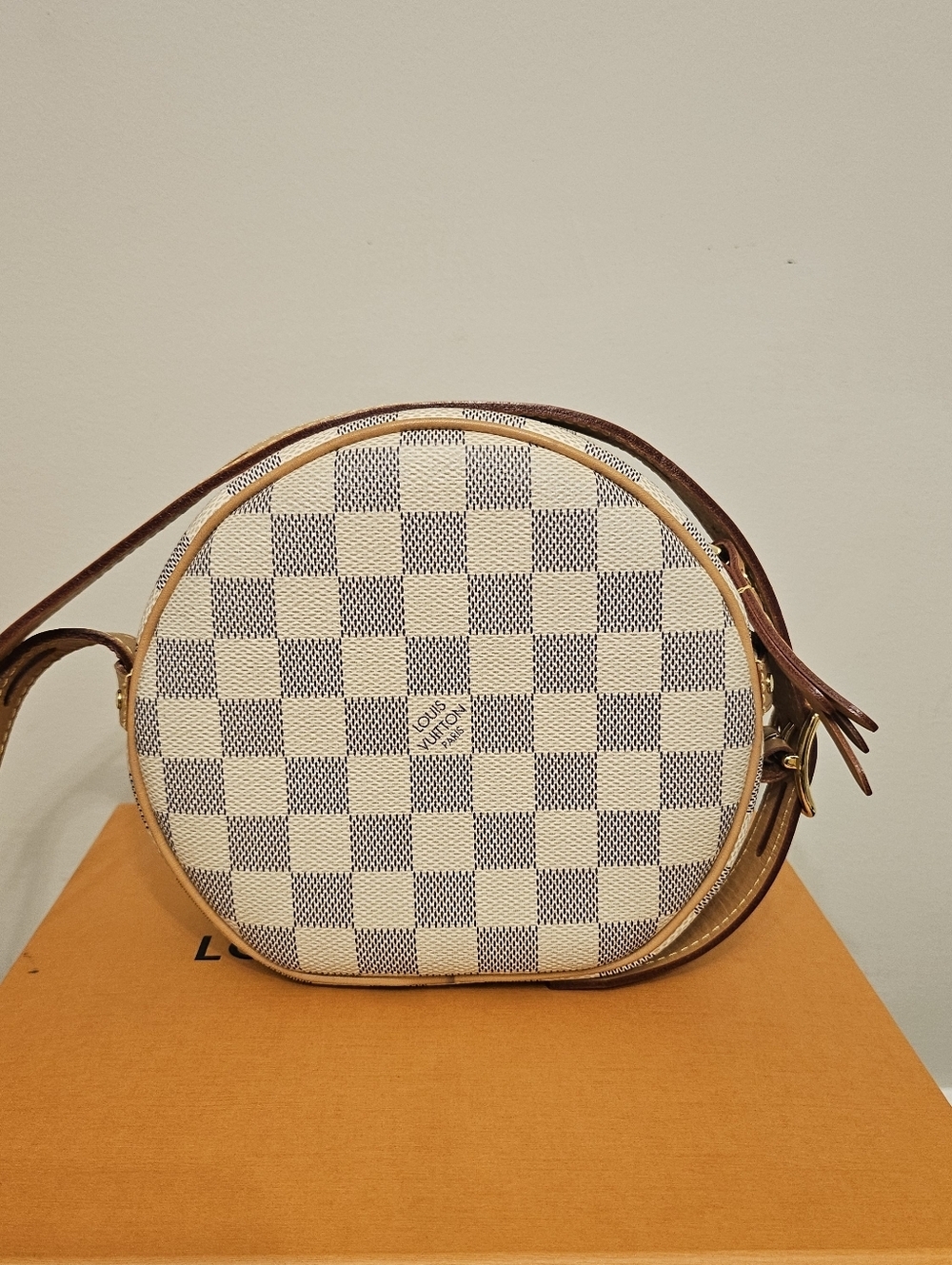 Louis Vuitton Boite Chapeau Souple PM Crossbody Bag in the beautiful Damier Azur